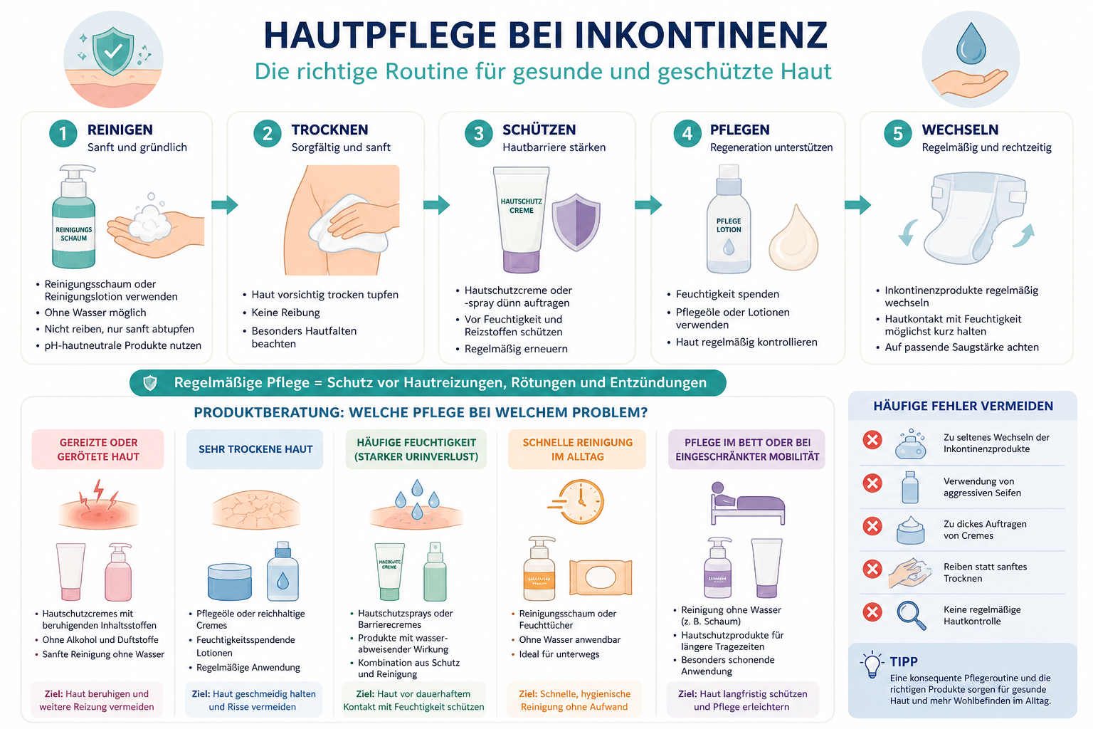 Hautpflege bei Inkontinenz – die richtige Routine und die passenden Produkte