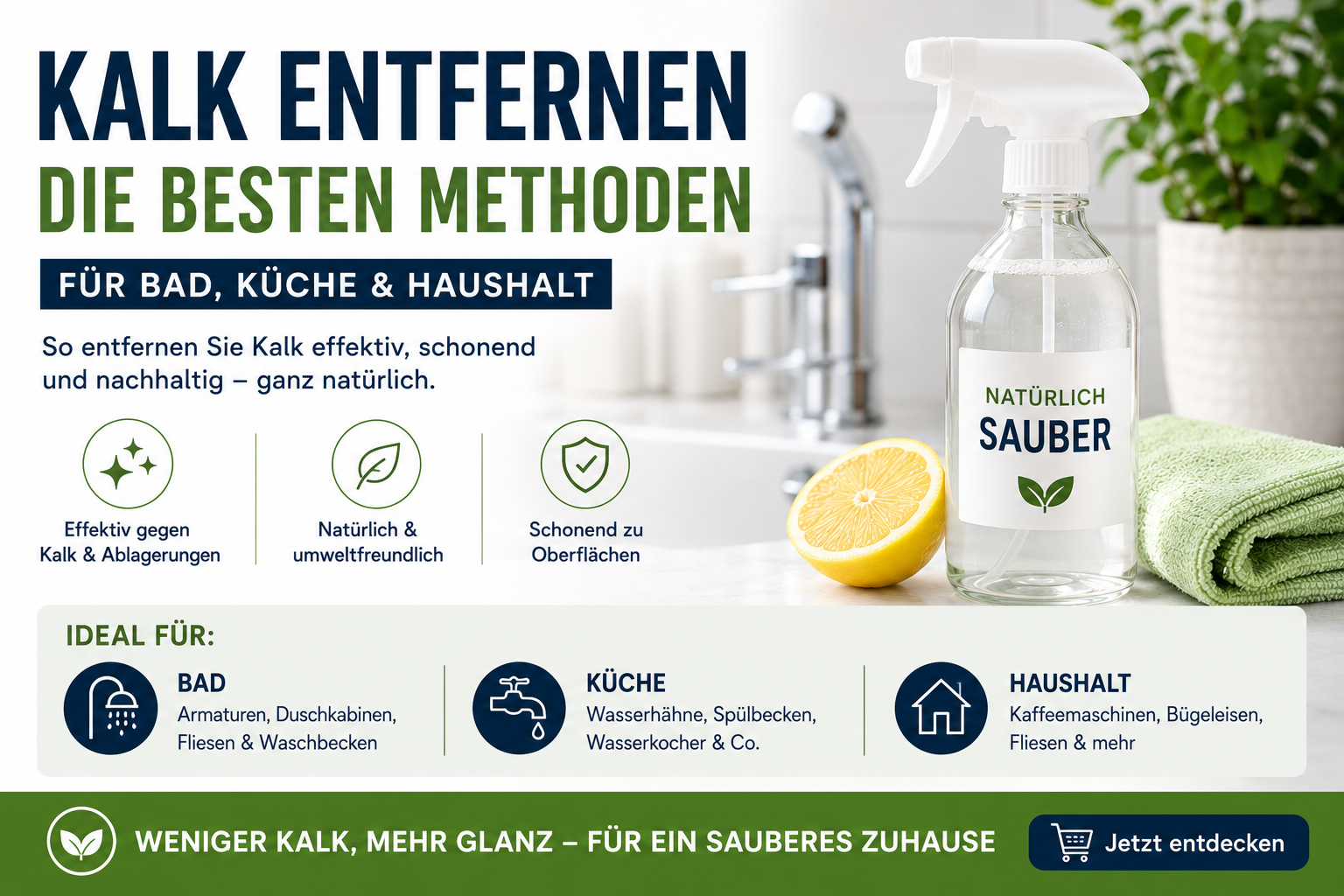 Kalk entfernen – die besten Methoden für Bad, Küche & Haushalt