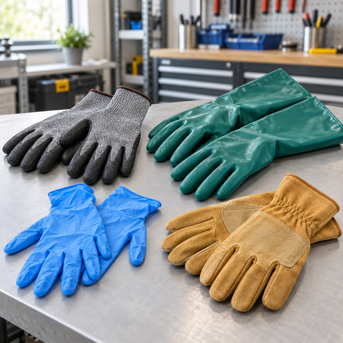 Verschiedene Schutzhandschuhe für mechanische Arbeiten, Chemikalien und Einweganwendungen