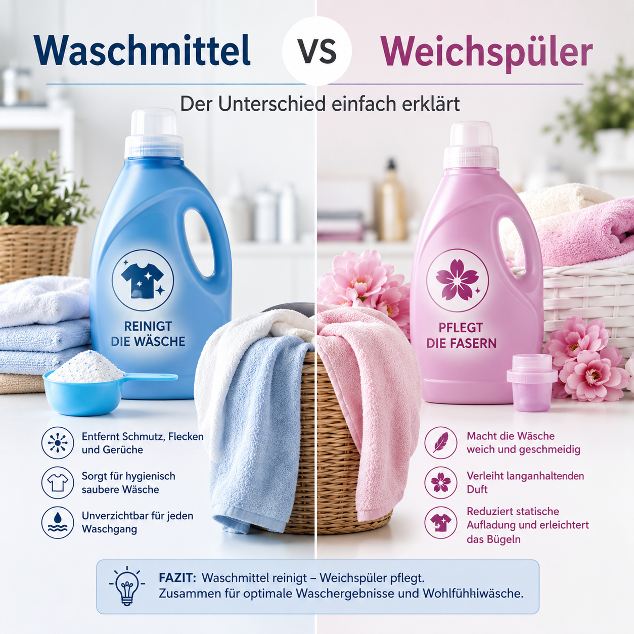 Unterschied zwischen Waschmittel und Weichspüler – Was braucht man wirklich?