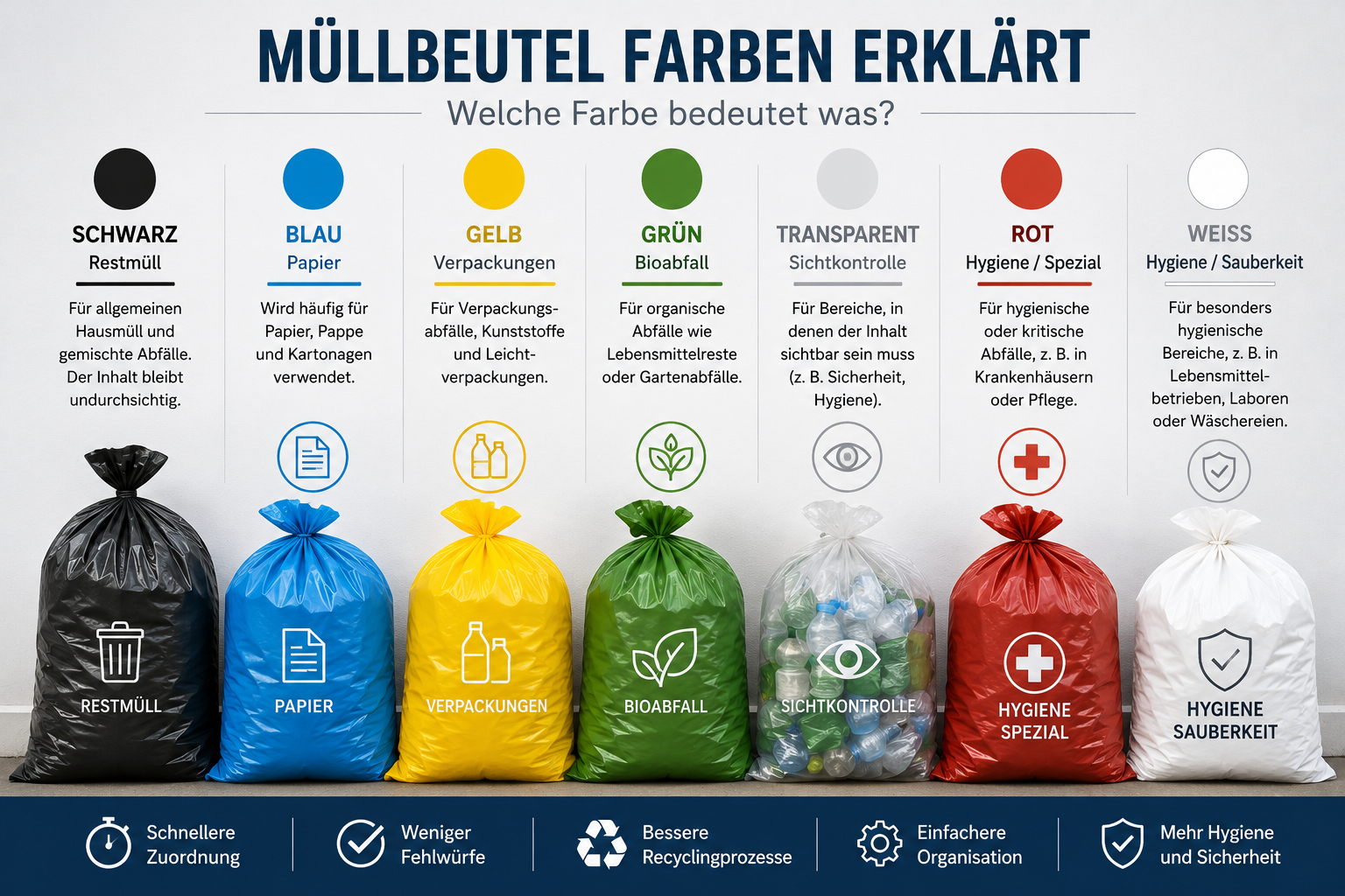 Müllbeutel Farben erklärt – Welche Farbe bedeutet was?