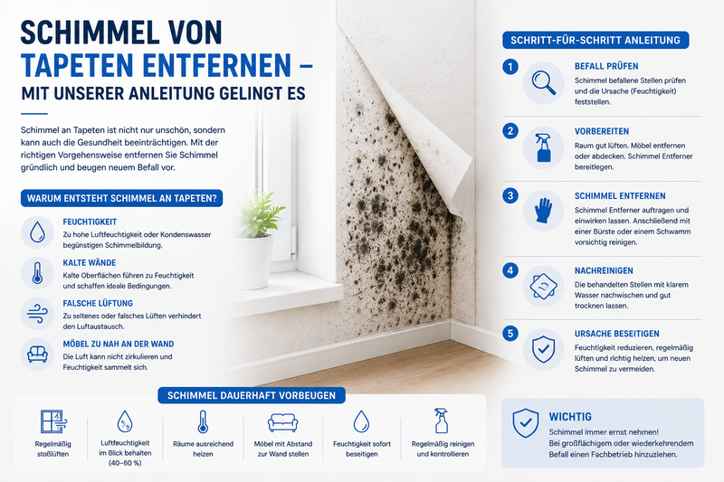 Schimmel von Tapeten entfernen - mit unserer Anleitung gelingt es!
