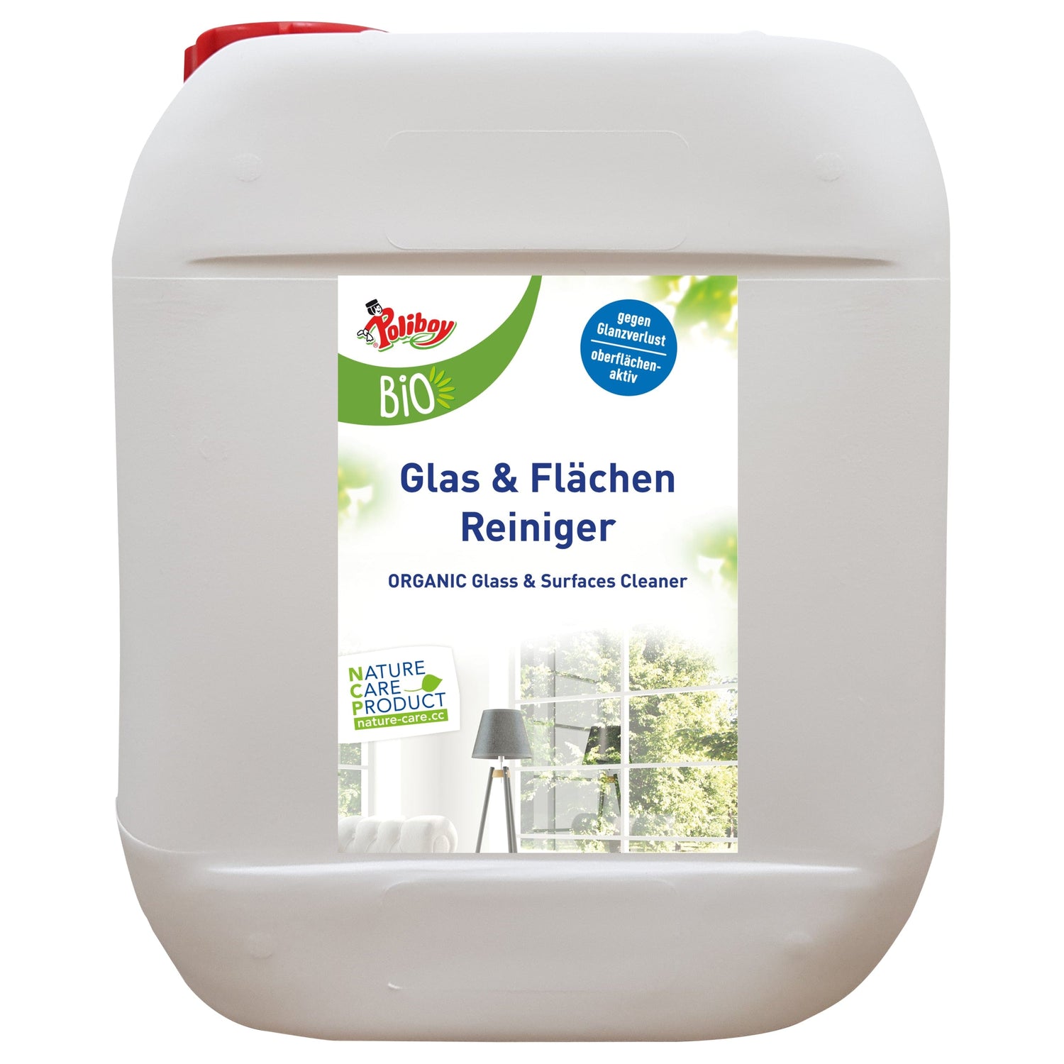 Poliboy Bio Glas & Flächen Reiniger, organischer Glasreiniger, 100% natürliche Inhaltsstoffe, umweltfreundlich in weißer Flasche