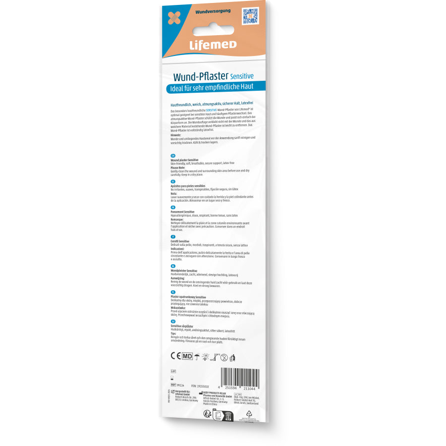Wundpflaster Sensitive weiß, Rückseite der Packung