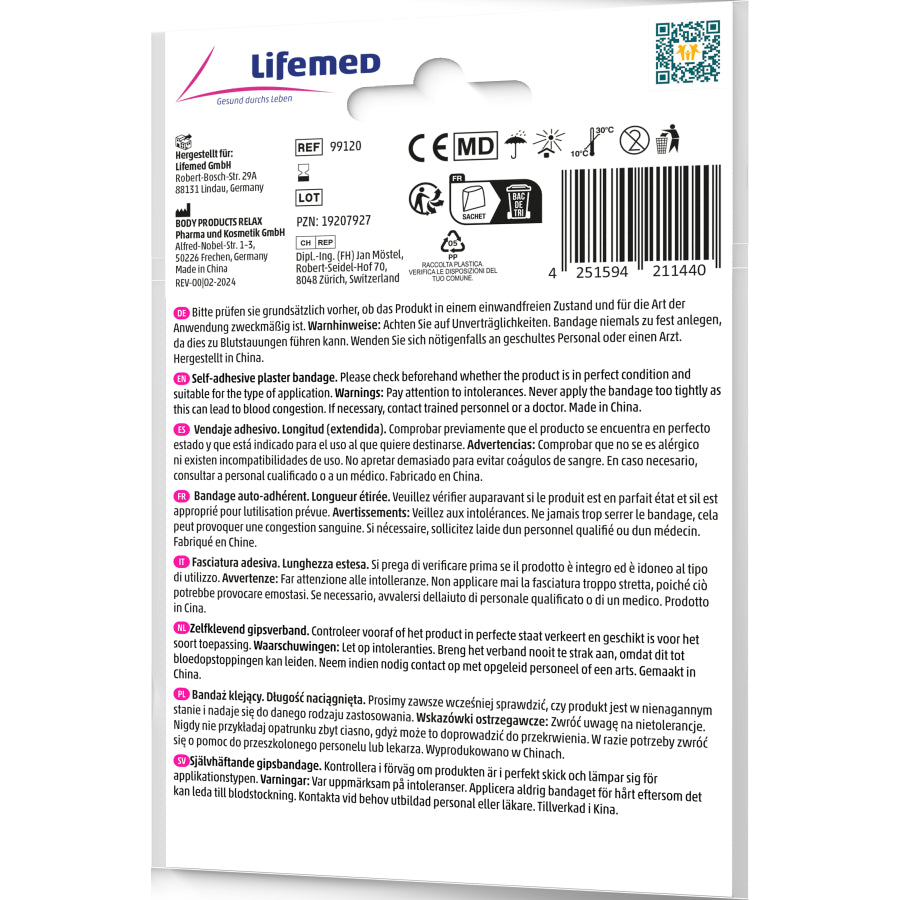 Selbsthaftender Pflasterverband mit Motiv, Verpackungsrückseite