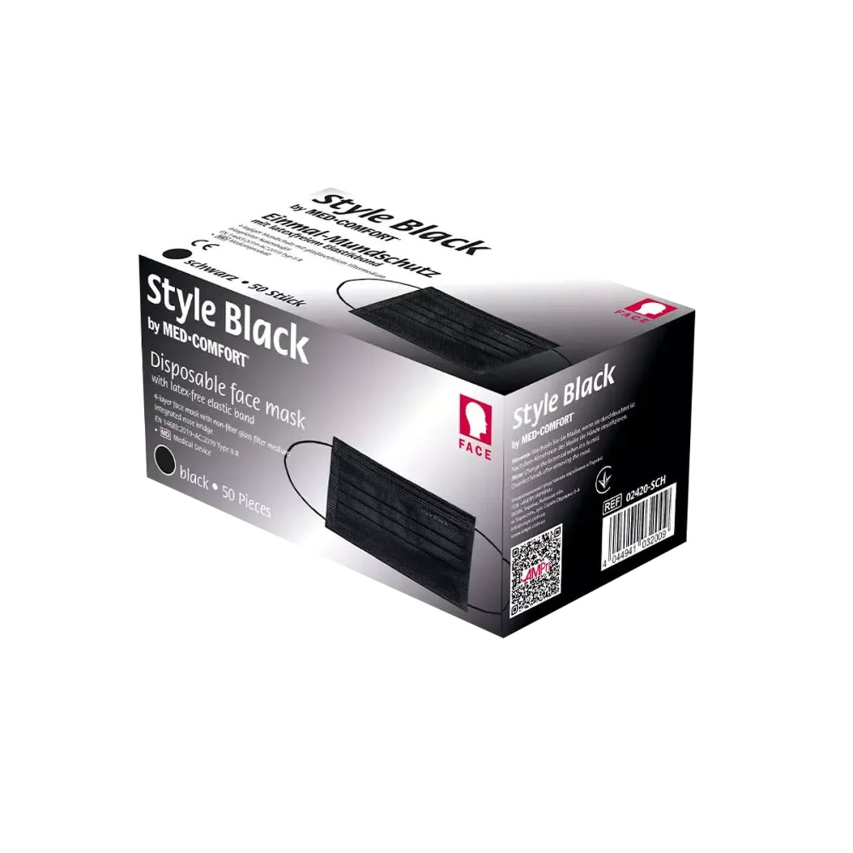 AMPri STYLE BLACK Einmalmundschutz Typ IIR 4-lagig Mundschutz