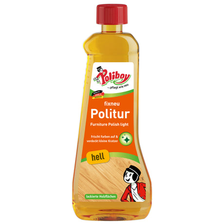 Poliboy fixneu Möbelpolitur hell für lackierte Holzflächen, entfernt Flecken und frischt Farben auf.