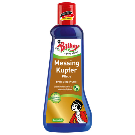 Poliboy Messing Kupfer Pflege Flasche zur Reinigung und Pflege von Kupfer- und Messingoberflächen, Made in Germany.