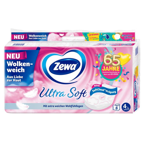 Zewa Ultra Soft Toilettenpapier, 4-lagig mit Strohanteil 1 Packung = 8 Rollen à 150 Blatt