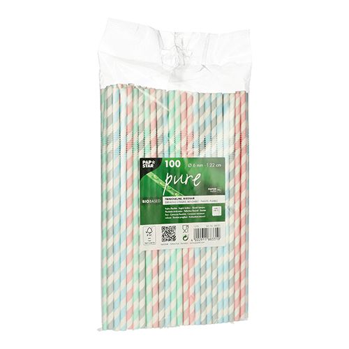 PAPSTAR Papier-Trinkhalm "Stripes", farbig, biegbar