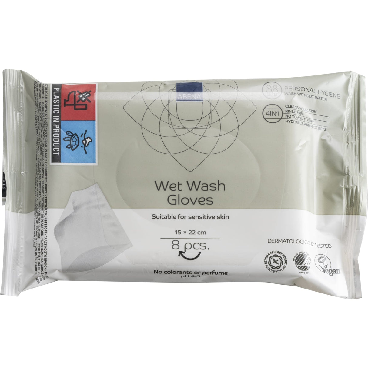 ABENA Einmal Waschhandschuhe, Waschen ohne Wasser, aufwärmbar 1 Karton (30 Packungen), 8 Handschuhe
