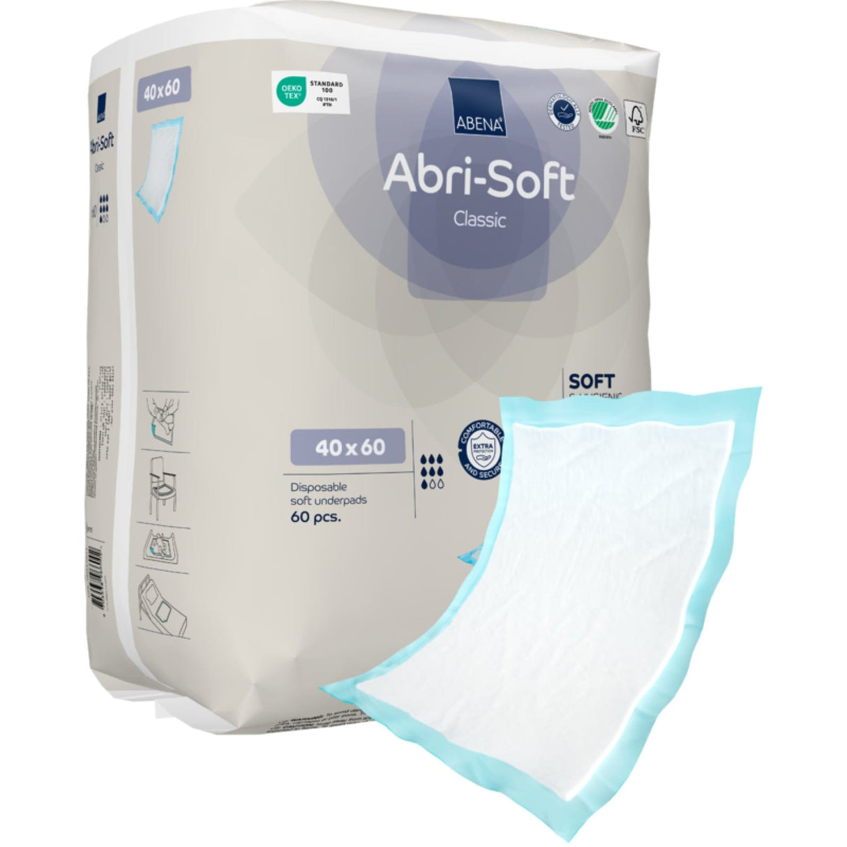 ABENA® Einweg-Unterlage, Flocken Classic, 40 x 60 cm,  blau 1 Karton (4 Packungen × 60 Stück)