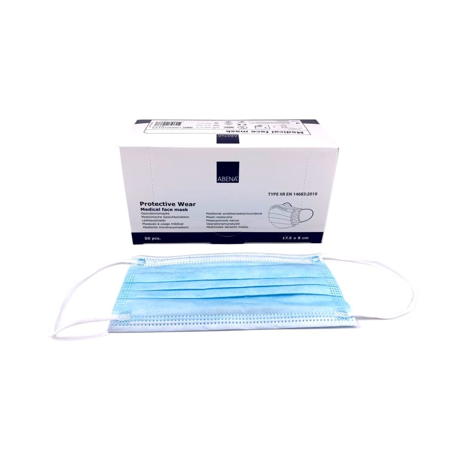 ABENA® Excellent Typ IIR Mundschutz 1 Karton (20 Packungen × 50 Stück), Blau