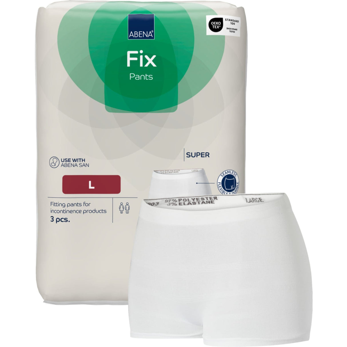 ABENA® Fix Pants Super Fixierhose, weiß 1 Karton (20 Packungen × 3 Stück), L