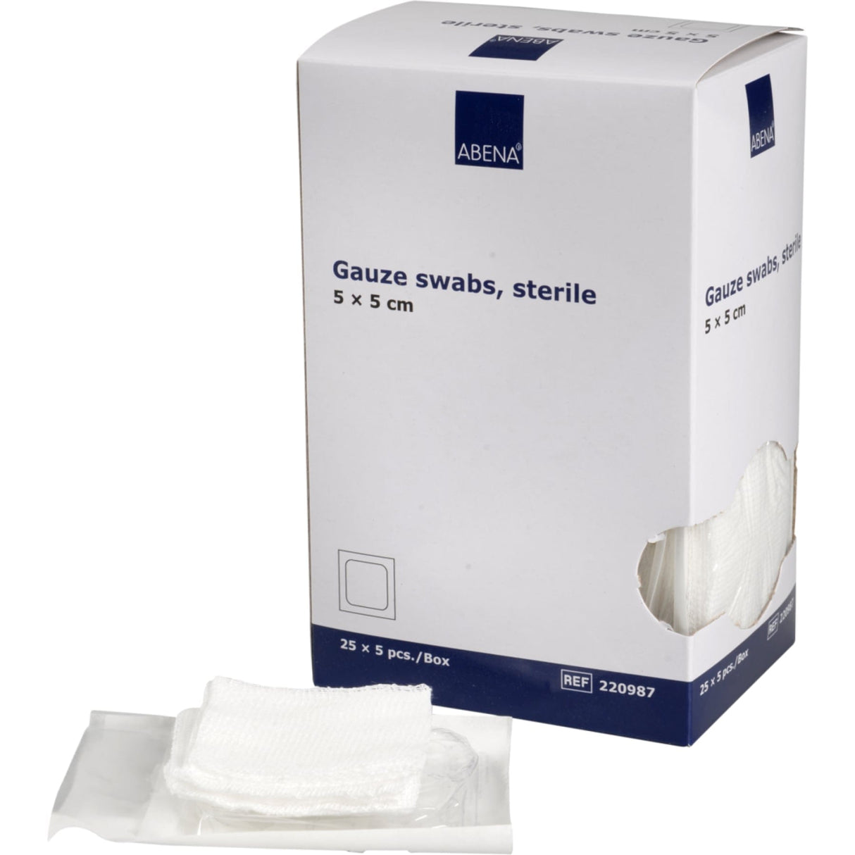ABENA® Mullkompressen, 8-lagig, 17-fädig, steril, weiß 1 Karton (18 Packungen × 25 Beutel × 5 Stück)
