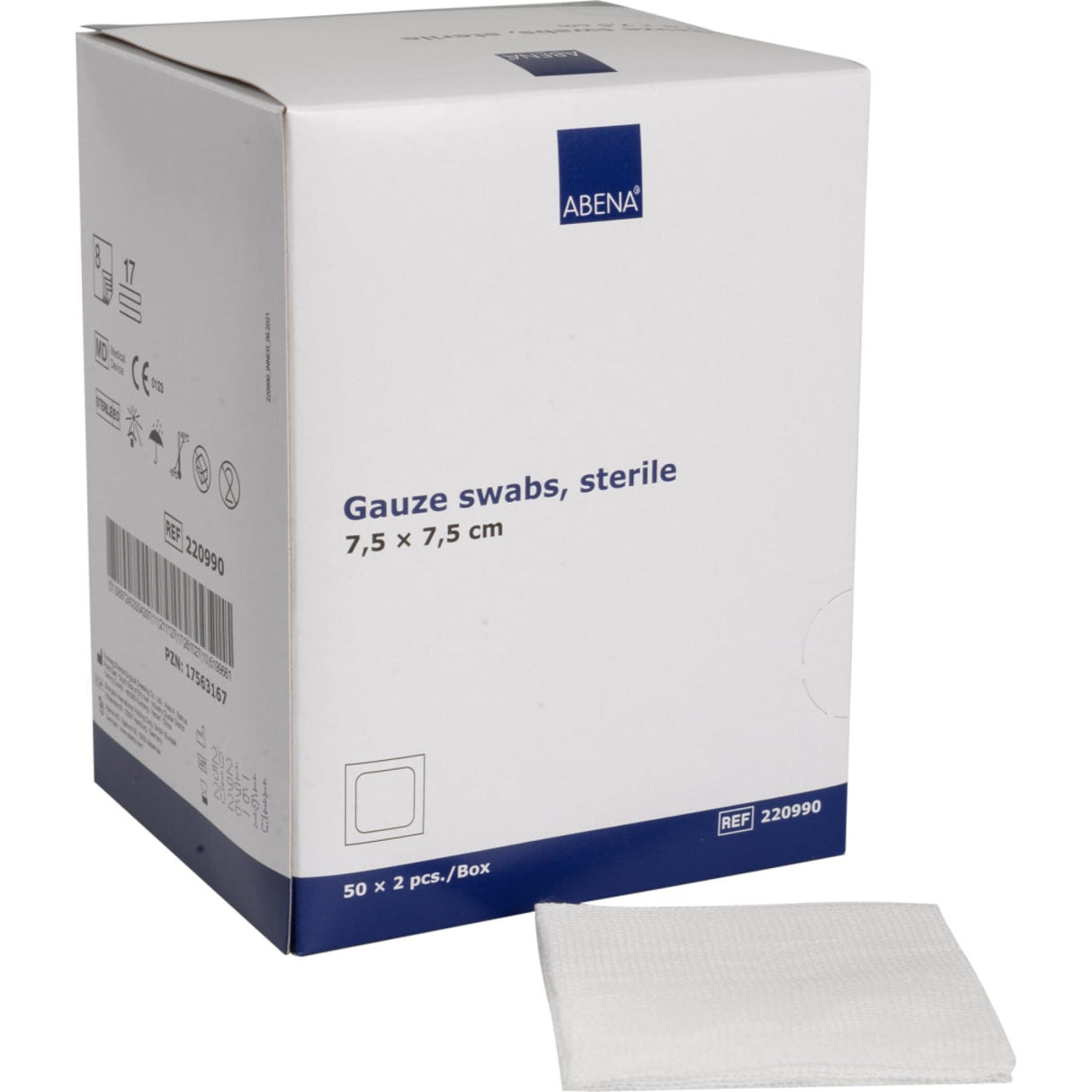 ABENA® Mullkompressen, 8-lagig, 17-fädig, steril, weiß 1 Karton (18 Packungen × 50 Beutel × 2 Stück) · 425064