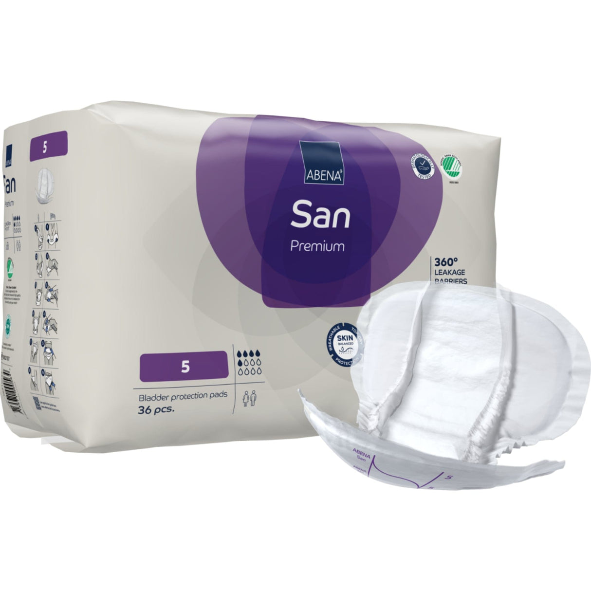 ABENA® San Premium Inkontinenzeinlagen, Größe 5 Größe 5, 1 Karton (4 Packungen × 36 Stück)