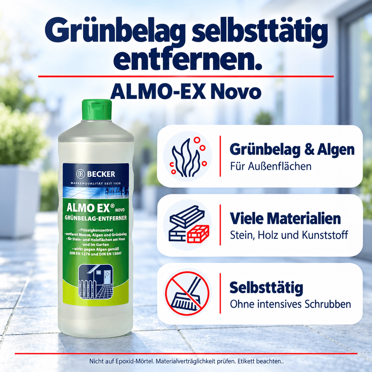 ALMO-EX Novo Steinreiniger / Grünbelagentferner für Terrassen aus Holz oder Stein