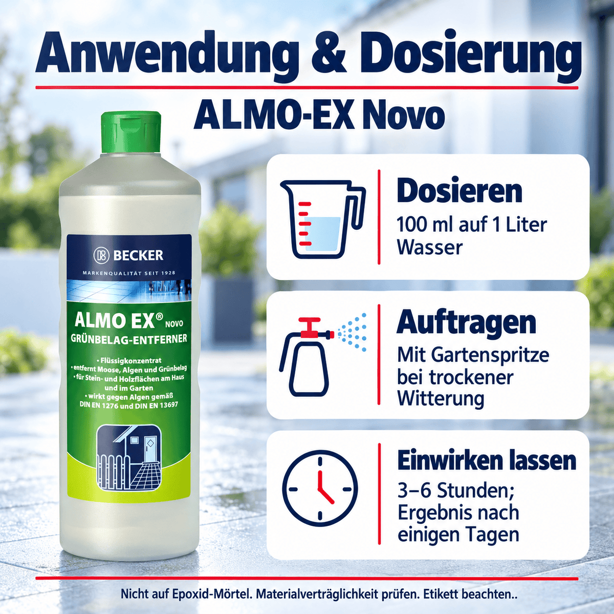 ALMO-EX Novo Steinreiniger / Grünbelagentferner für Terrassen aus Holz oder Stein