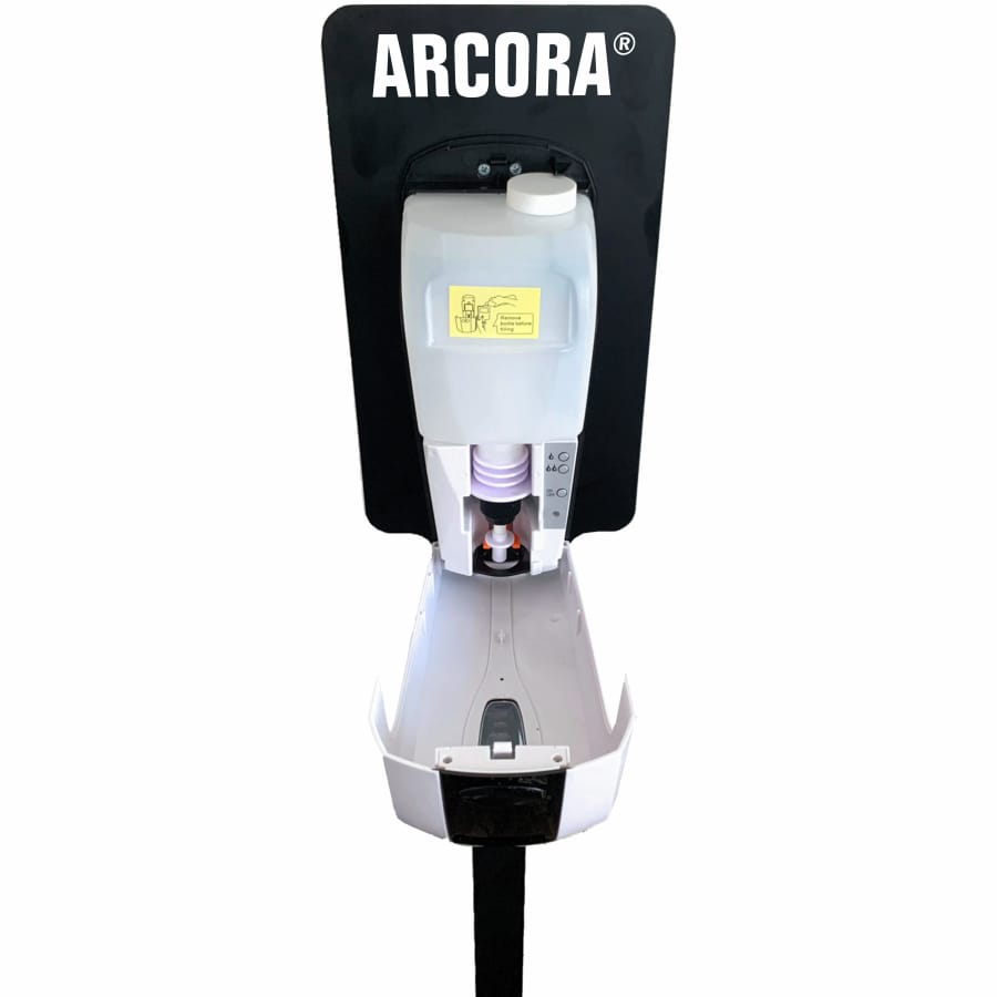 Arcora Aufsteller aus Metall mit Desinfektionsspender