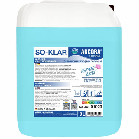 ARCORA SO-KLAR Glas- und Kunststoffreiniger 10 Liter Kanister