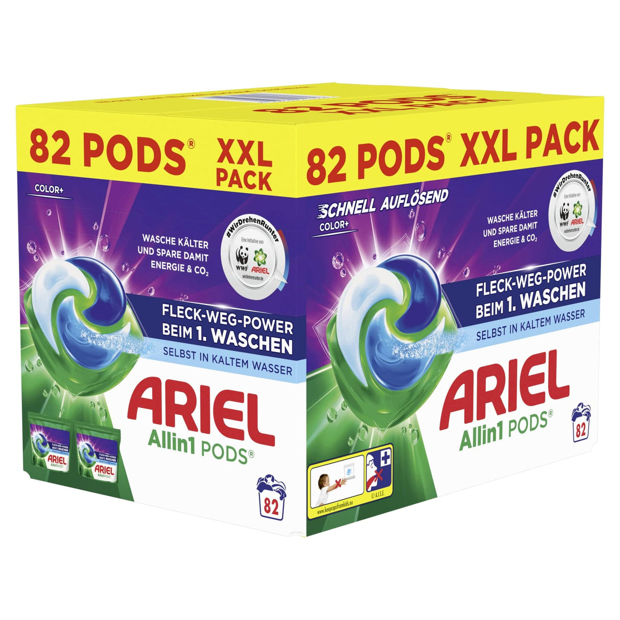 Ariel All in 1 PODS Color+ Colorwaschmittel 1 Karton (2 Packungen × 41 Stück × 9 g)