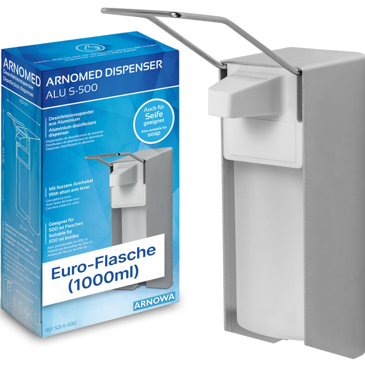 ARNOMED Desinfektionsmittelspender, Aluminium 1 l