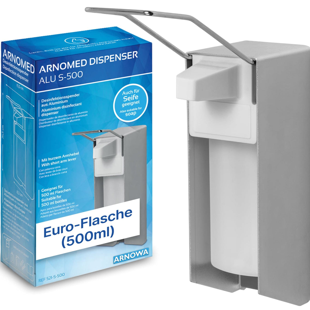 ARNOMED Desinfektionsmittelspender, Aluminium 500 ml · 426134