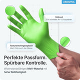 ARNOMED Einweghandschuhe Nitril Grün (Lime Green) mit texturierten Fingerspitzen für präzises Arbeiten.