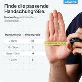 ARNOMED Einweghandschuhe Nitril Pink (Magnolia Pink) Größenempfehlung und Handumfangsmaßstab.