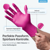 ARNOMED Einweghandschuhe Nitril Pink (Magnolia Pink) mit texturierten Fingerspitzen für besseren Grip und hohe Reißfestigkeit.