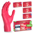 ARNOMED Einweghandschuhe Nitril Rot (Lava Red) in rosa, verpackt für medizinischen und gastronomischen Einsatz.