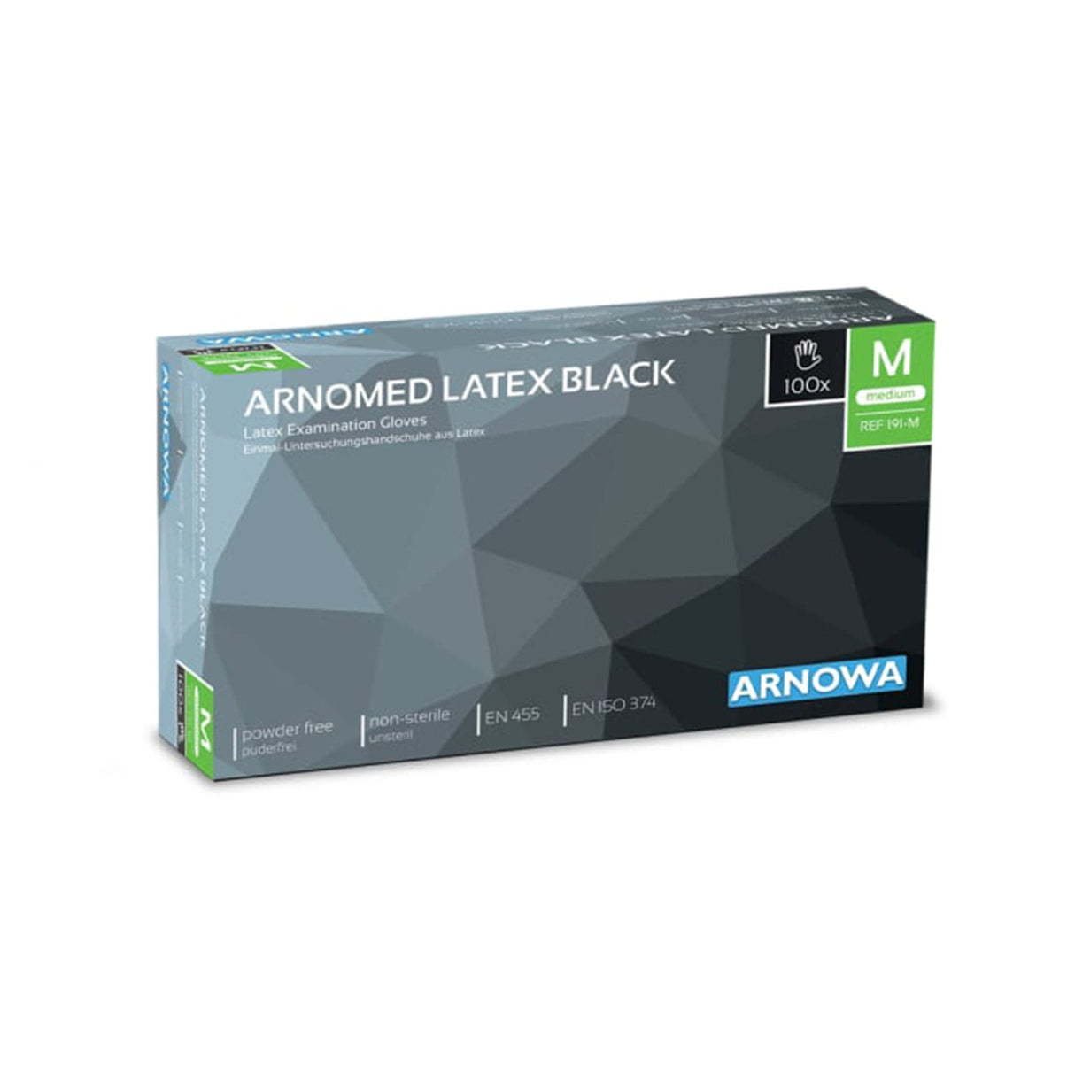 ARNOMED Latex Black Einmalhandschuhe, puderfrei, schwarz 1 Packung (100 Stück), M