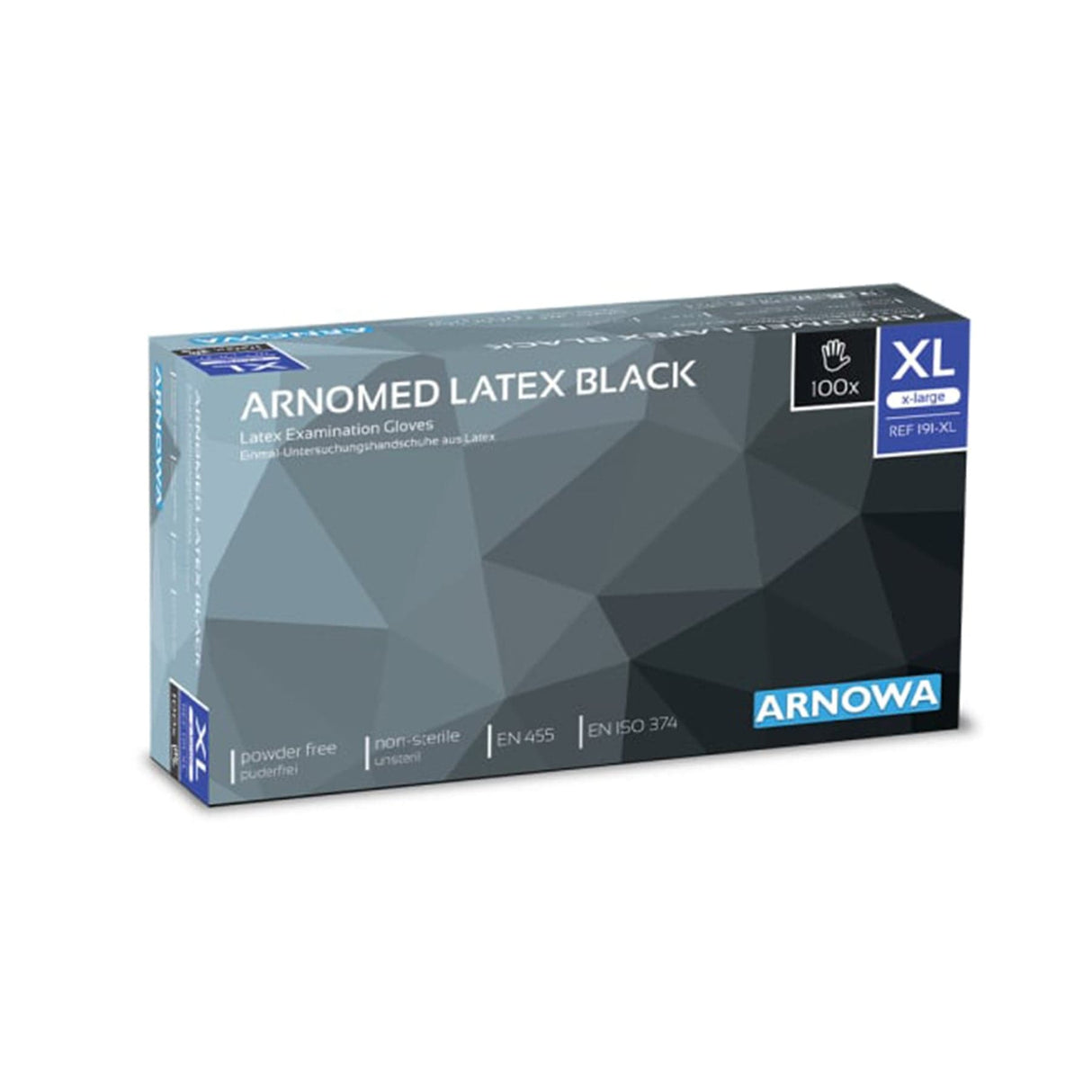 ARNOMED Latex Black Einmalhandschuhe, puderfrei, schwarz 1 Packung (100 Stück), Xl