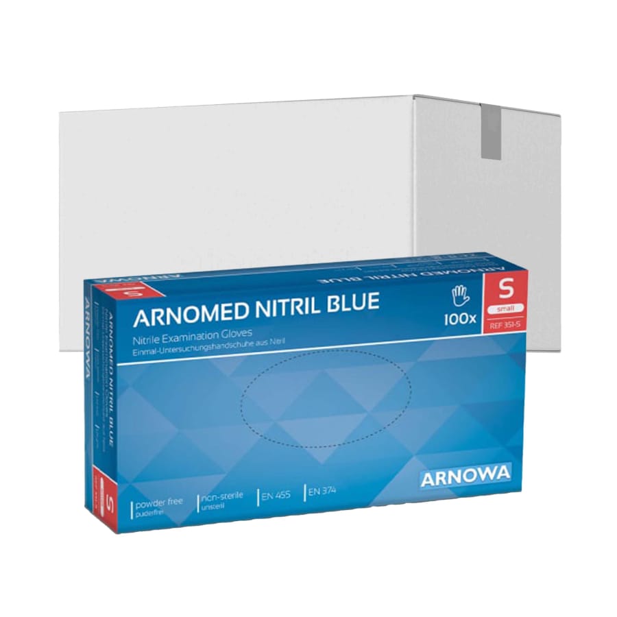 ARNOMED Nitril Blue Einmalhandschuhe, puderfrei, blau S / Karton (10 Packungen × 100 Stück)