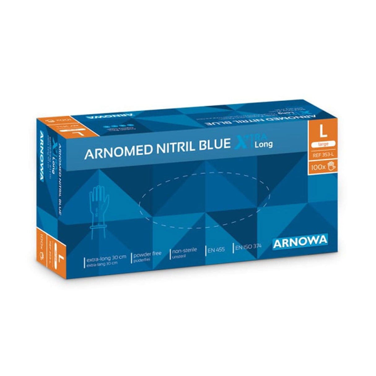 ARNOMED Nitril Blue XTRA LONG Einmalhandschuhe, puderfrei, blau 1 Packung (100 Stück), L