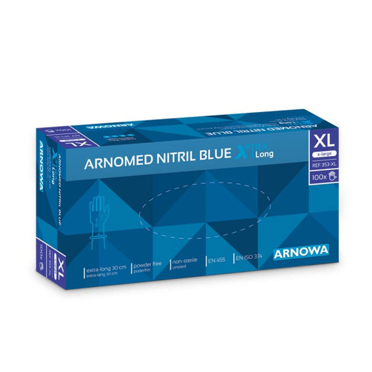 ARNOMED Nitril Blue XTRA LONG Einmalhandschuhe, puderfrei, blau 1 Packung (100 Stück), Xl