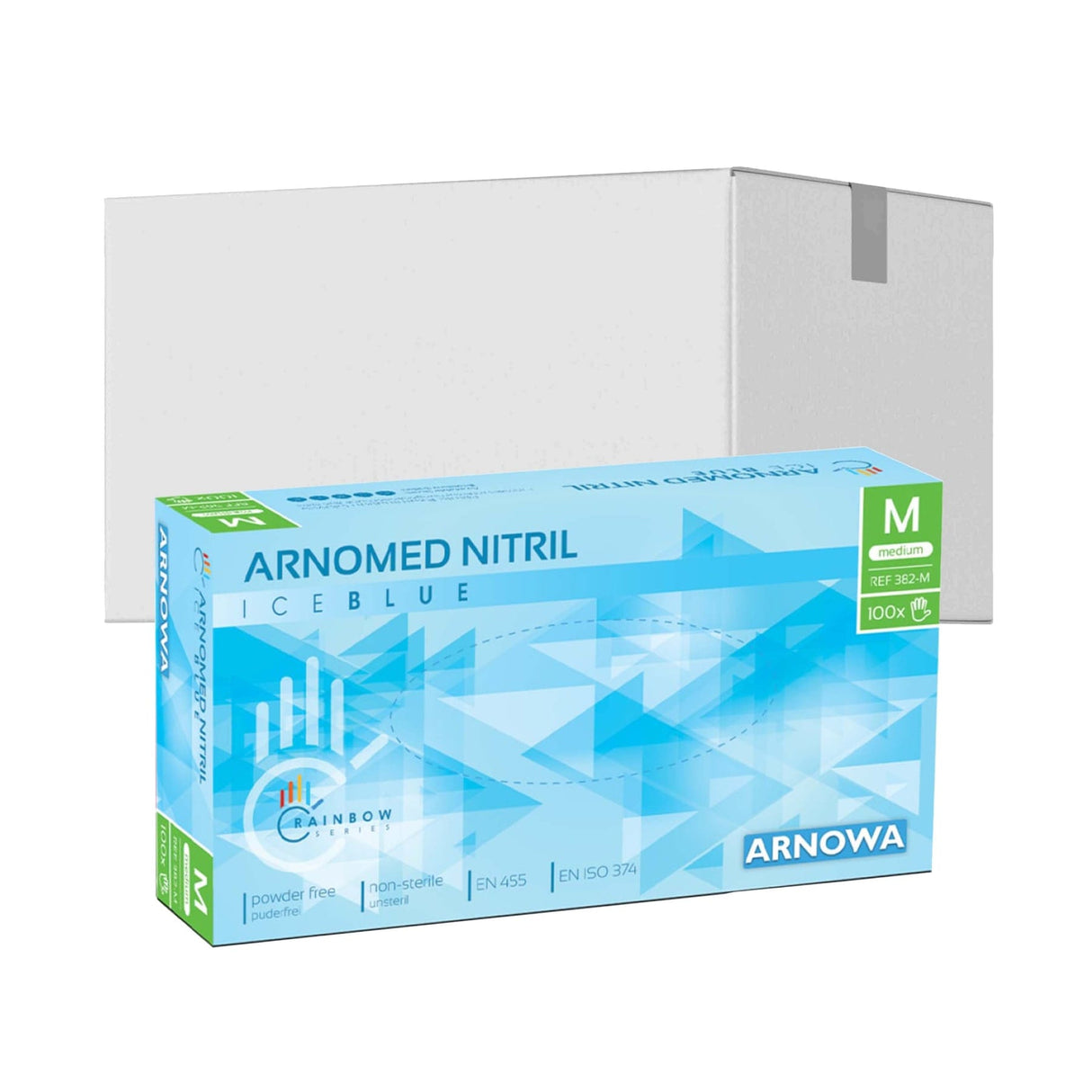 ARNOMED Nitril Ice Blue Einmalhandschuhe, puderfrei, hellblau M / Karton (10 Packungen × 100 Stück)