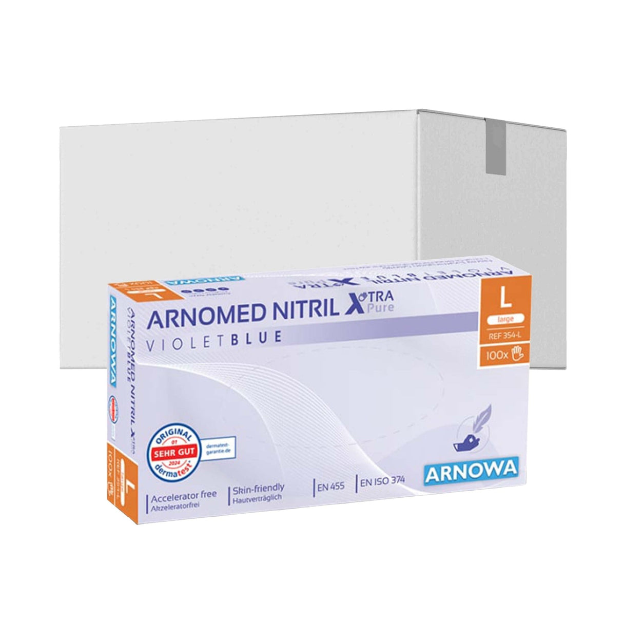 ARNOMED Nitril XTRA PURE Einmalhandschuhe, puderfrei, violett 1 Karton (10 Packungen × 100 Stück), L