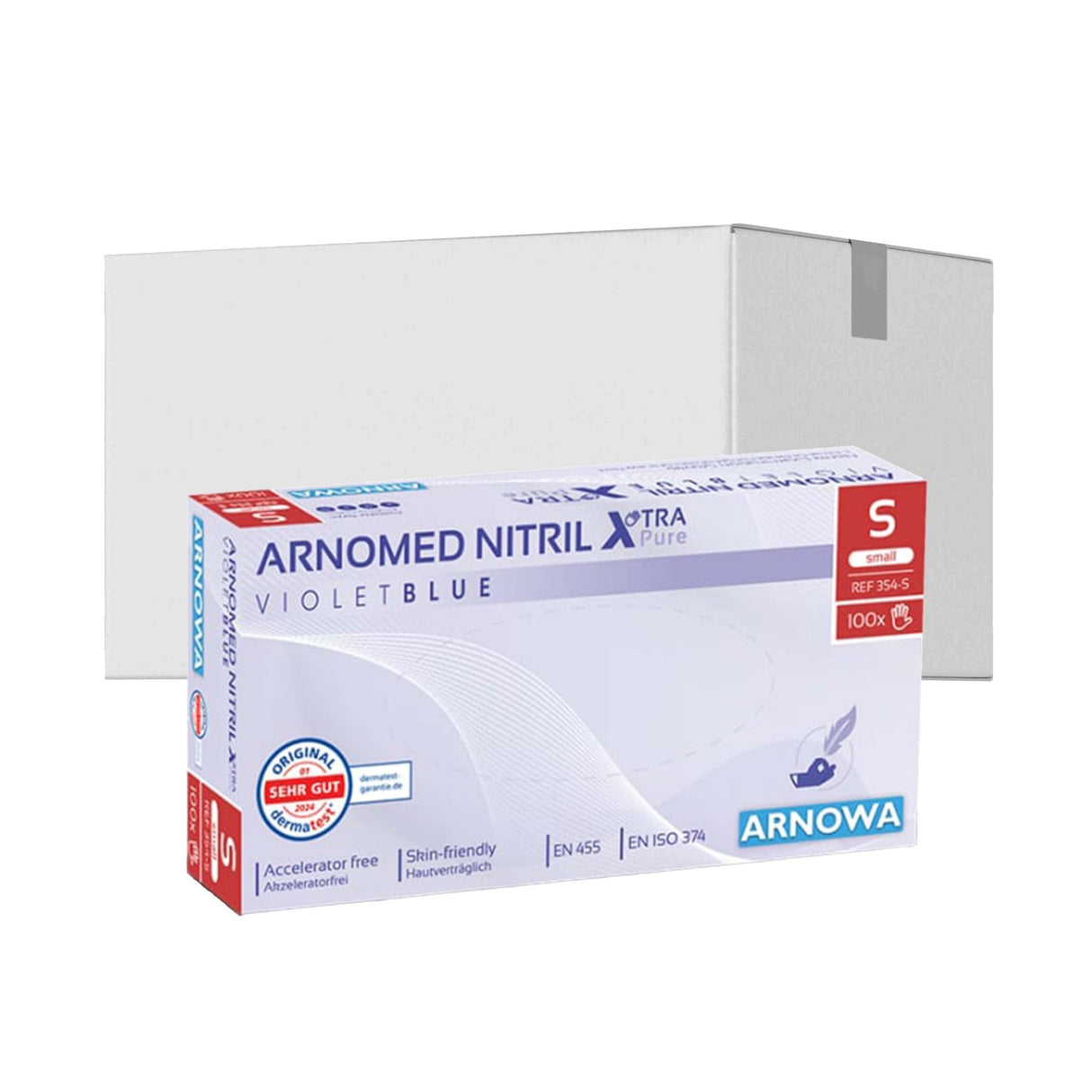 ARNOMED Nitril XTRA PURE Einmalhandschuhe, puderfrei, violett 1 Karton (10 Packungen × 100 Stück), S