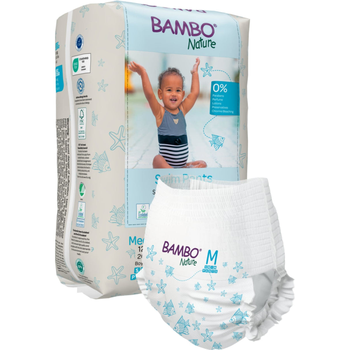Bambo® Nature Schwimmwindeln, Größe M, 12+ kg Größe M 12 Kg, 1 Karton (10 Packungen × 12 Stück)
