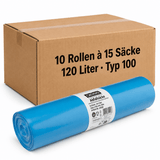 Deiss Müllsäcke 120 Liter Typ 100, aus LDPE, blau 1 Karton = 10 Rollen