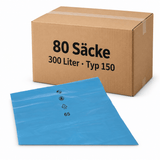DEISS PREMIUM Abfallsack 300 Liter blau mit Seitenfalte, Typ 150 1 Karton = 80 Saecke