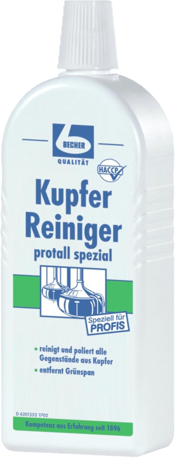Dr. Becher Kupferreiniger ProTALL Spezialflasche zur Reinigung und Politur von Kupfergegenständen.