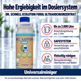 Dr. Schnell ECOLUTION FOROL ULTRAHOCHKONZENTRAT – Vorteile: Bis zu 2.000 Liter: Anwendungslösung aus 1 Liter; SAFESYSTEM: Verwechslungs- und ausschüttsicher; Vielseitig reinigen: Wasserbeständige Oberflächen und Böden.