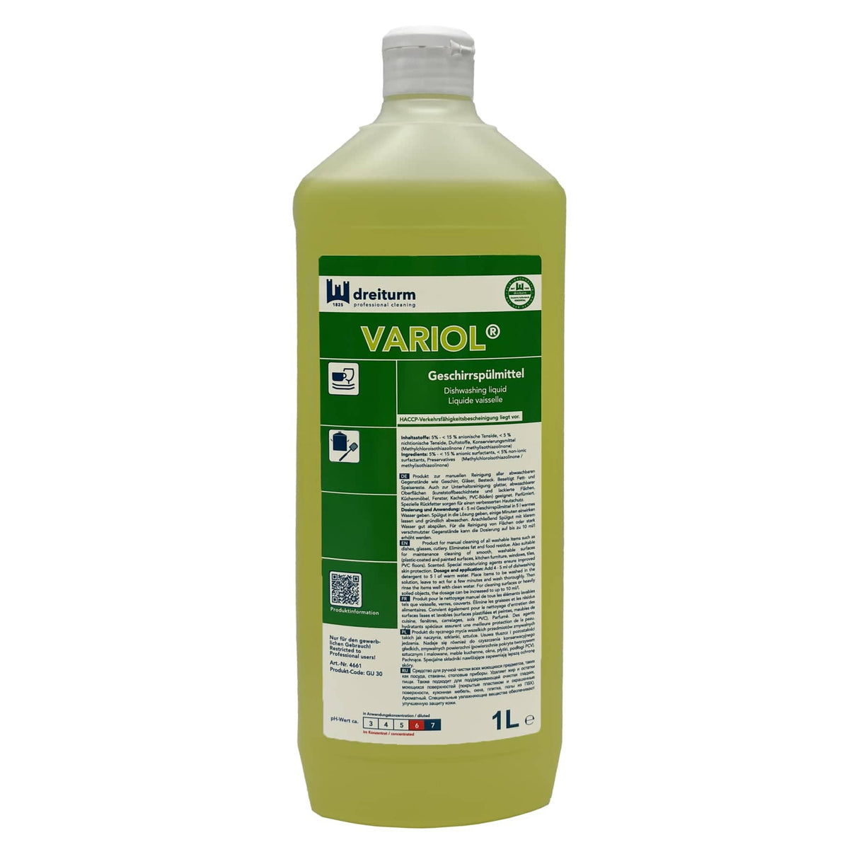 Dreiturm Variol® Geschirrspülmittel, manuelles Spülmittel 1 l Flasche
