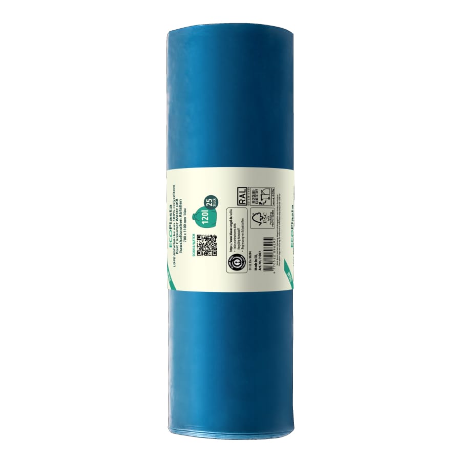 ECOPlasta Müllsack 120 L, blau, 82 my 1 Rolle = 25 Stück