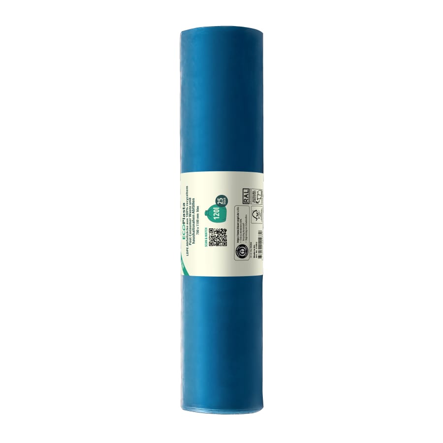 ECOPlasta Müllsack 120 L, blau, Typ 60, 33 my 1 Karton = 10 Rollen à 25 Stück