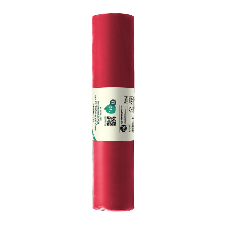 ECOPlasta Müllsack 120 L, rot, Typ 60, 35 my 1 Rolle = 25 Stück