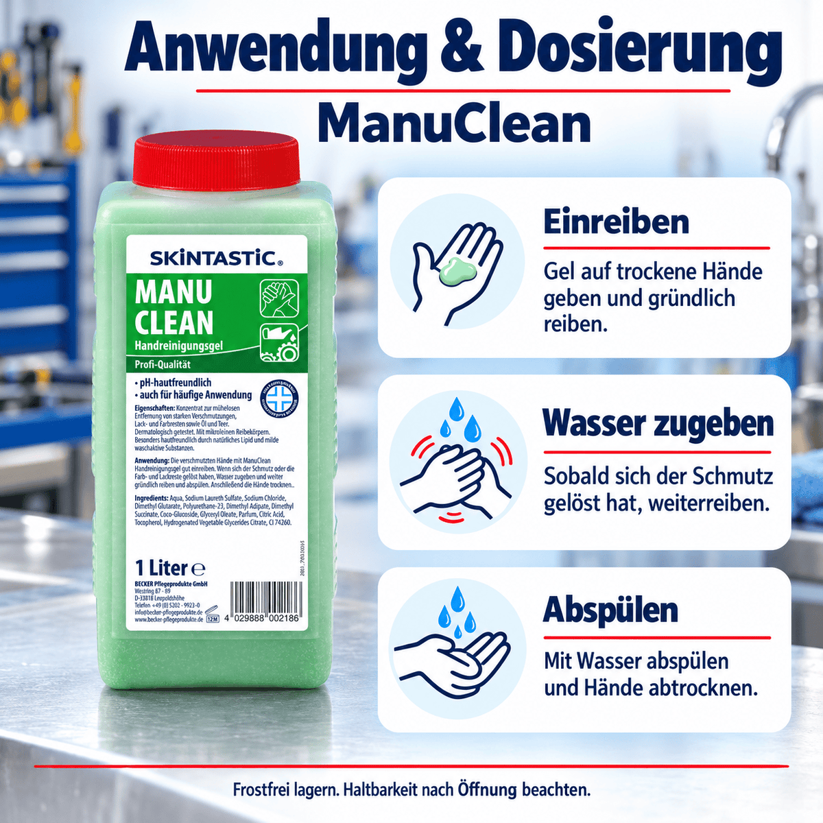 EILFIX MANU CLEAN HANDREINIGUNGS-GEL mit mikrofeinen Reibekörpern